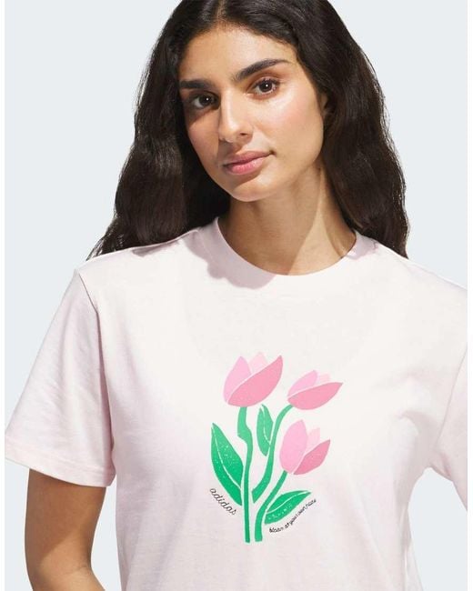 Adidas Originals White Floral Bloom At Your Own Pace Graphic T-shirt