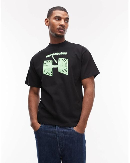 No Problemo Black 100% Cotton T-Shirt With Wormhole Front Graphic for men
