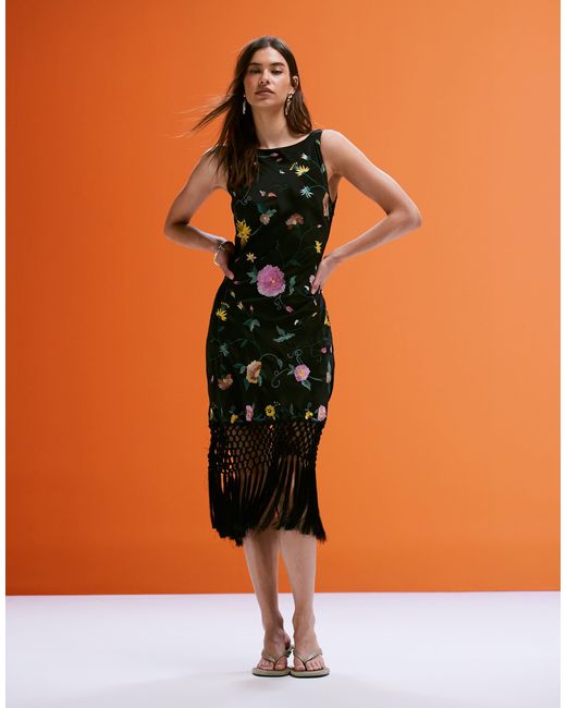 Robe courte brodée à dos bénitier et ourlet à franges ASOS en coloris Orange