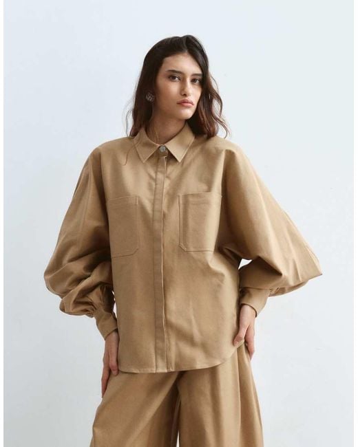 ARRANGE Natural Premium Structured Balloon Sleeve Shirt