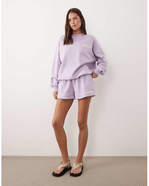 Kaiia Purple Cotton Rich Printed Logo Sweat Shorts