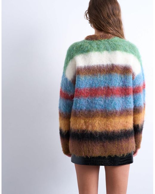 TOPSHOP Multicolor – flauschiger strickpullover mit em streifenmuster