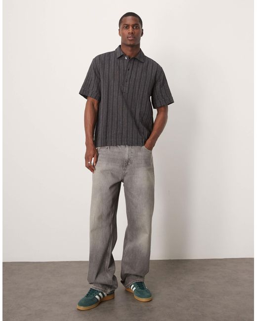 Chemise boutonnée à manches courtes en lin mélangé Abercrombie & Fitch pour homme en coloris Gray