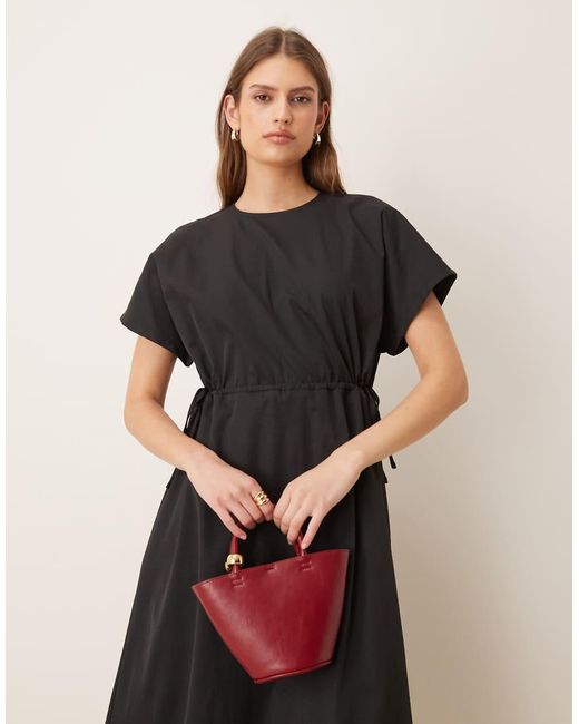 Threadbare Midi-Jurk Met Elastische Taille in het Black