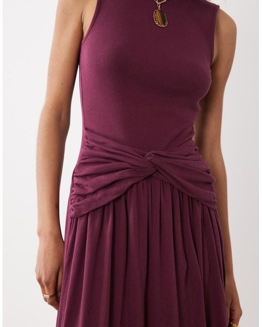 ASOS Purple Funnel Neck Maxi Dress With Twist Waist Detail