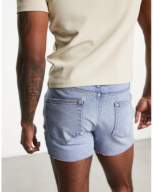 ASOS Blue Slim Shorter Length Ripped Denim Shorts for men