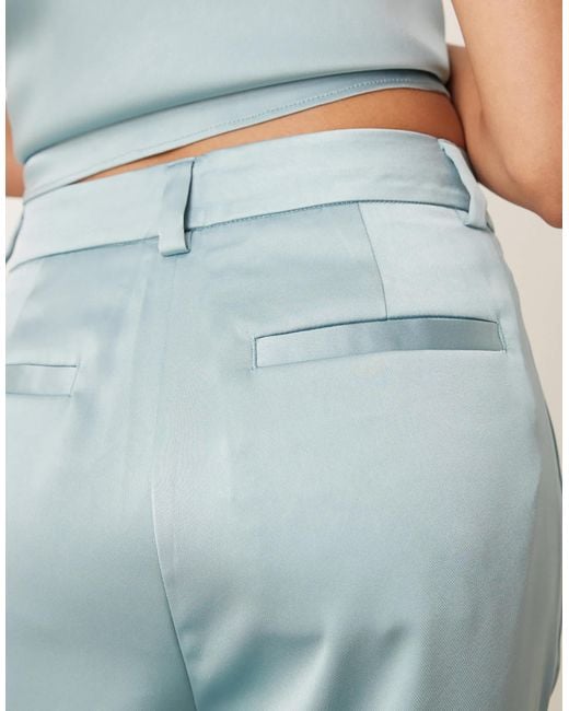 ASOS Blue Tailored Straight Leg Satin Trousers Co-ord