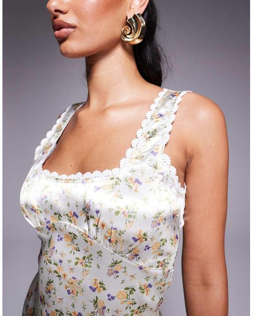 Princess Polly White Berlin Satin Square Neck Lace Trim Mini Dress