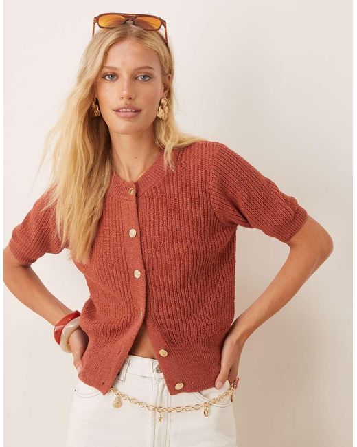 ASOS Textured Short Sleeve Cardigan With Gold Buttons