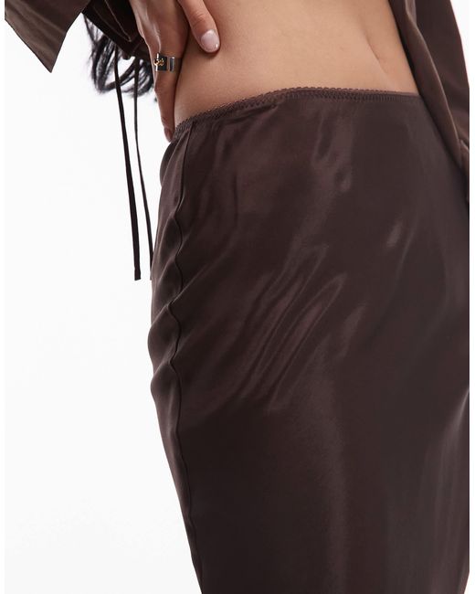 ASOS Brown Satin Lace Trim 90s Length Midi Skirt