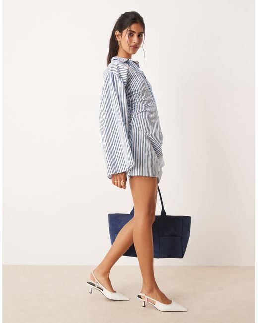ASOS Gray Shirt Mini Dress With Cinched Waist And Flared Sleeve