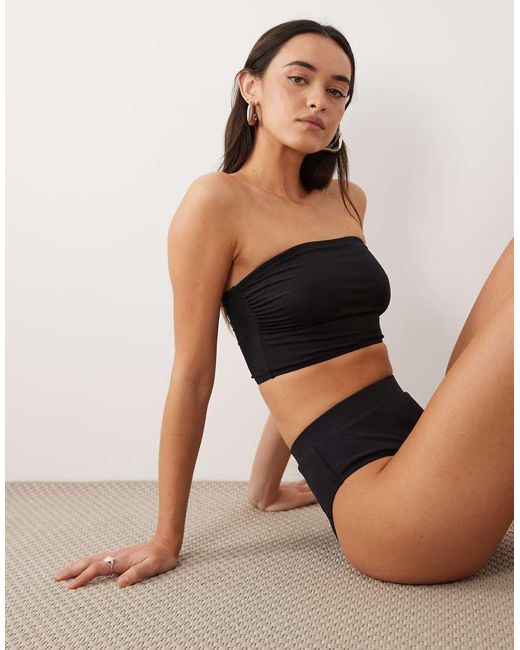 Threadbare Black High Waist Bikini Set With Bandeau Top