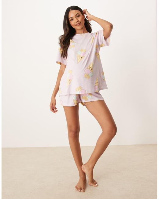 ASOS Pink Asos Design Maternity Ice Cream Oversized Tee And Shorts Pajama Set