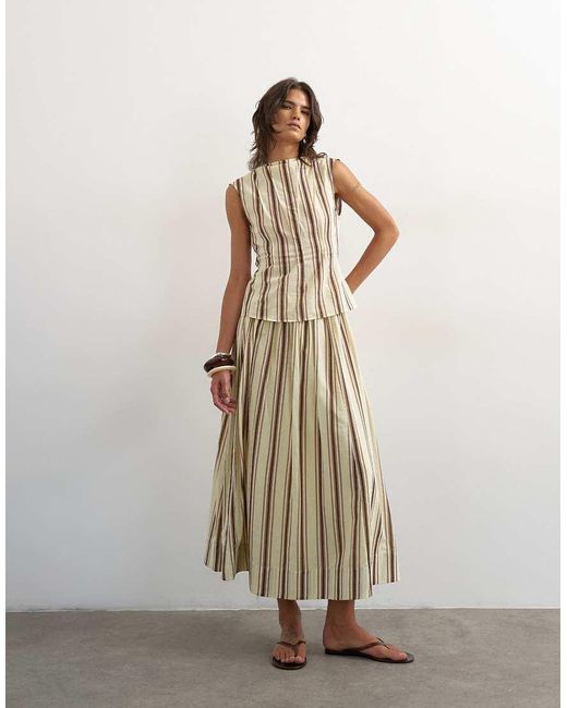 TOPSHOP Brown Co-ord Grown On Neck Pin Tuck Top