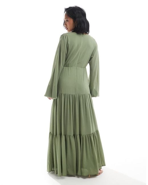 TFNC London Green Bridesmaid Chiffon Maxi Dress With Tiered Skirt