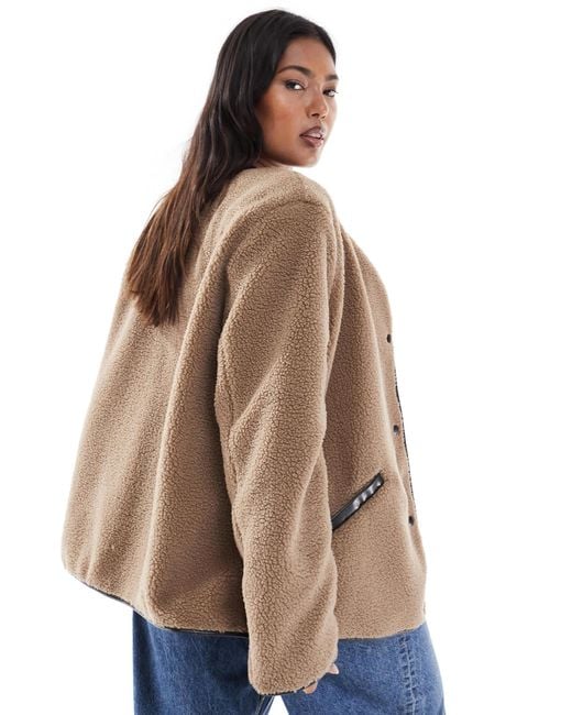 Vero Moda Brown Lightweight Contrast Teddy Jacket