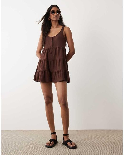 Miss Selfridge Brown Tiered Jersey Playsuit