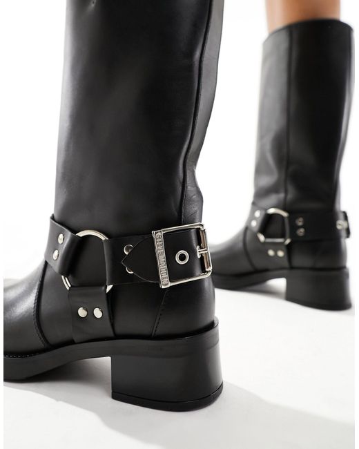 Steve Madden Black Beau Leather Biker Boots With Chain Harness