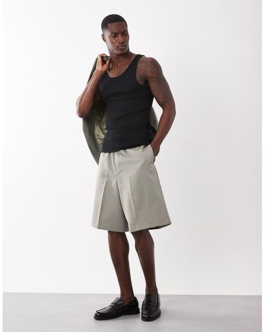 ASOS Black Muscle Fit Ribbed Tank With Mid Scoop for men