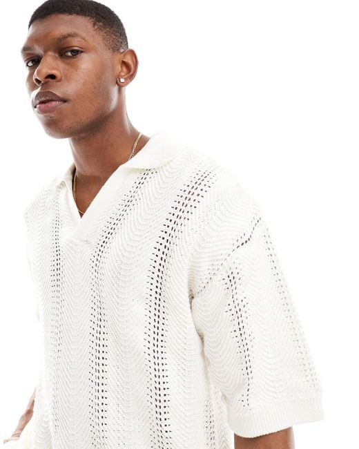 Jack & Jones White Knitted Crochet Polo for men