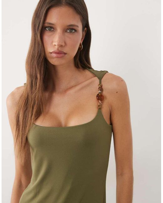 ASOS Green Scoop Neck With Bead Detail Midi Dress
