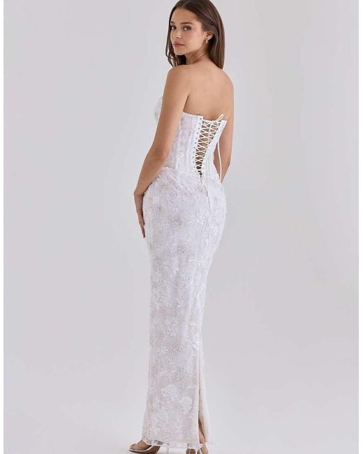 House Of Cb White Anisa Hand Beaded Embellished Strapless Maxi Dress
