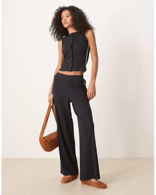 ASOS Black Co-ord Crew Neck Button Up Top With Contrast Piping
