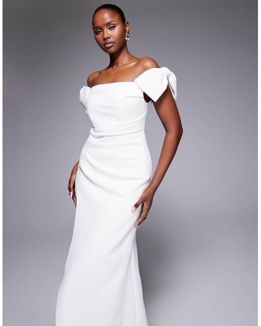 Forever New Purple Bridal Bardot Ruched Maxi Dress