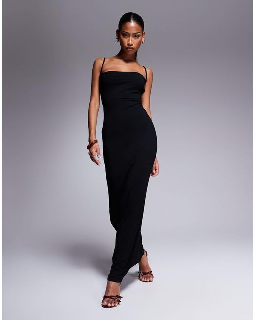 Robe mi longue a bretelles fines et detail metallique ASOS en coloris Bleu Lyst