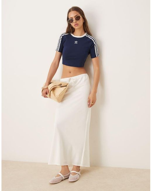 Adidas Originals Blue Adicolor 3 Stripe Cropped T-shirt