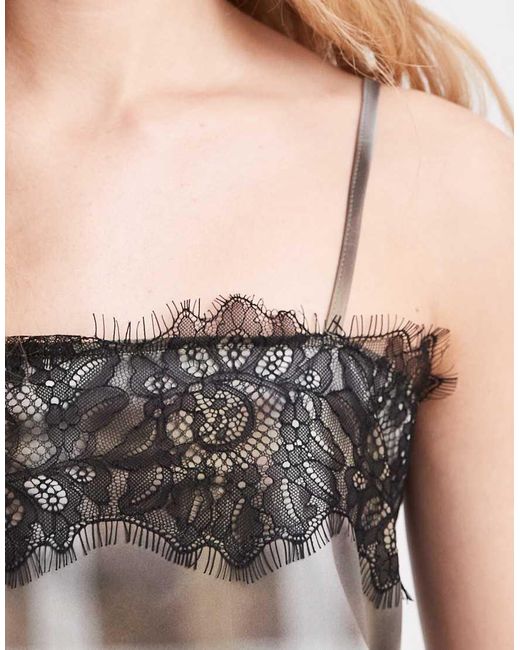 ASOS Natural Satin Lace Trim Asym Cami Top