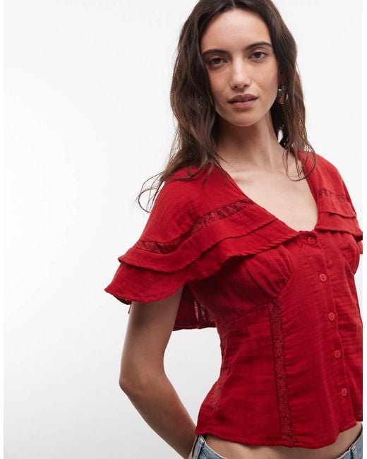 Reclaimed Vintage Red Chiffon Cape Top