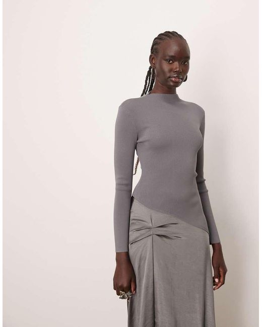ARRANGE Natural Long Sleeve Hybrid Knit Midi Dress