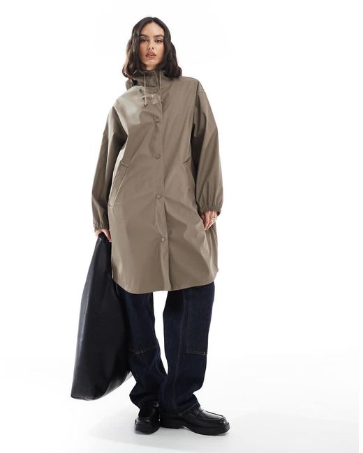 ASOS Natural Dolphin Hem Rubberised Rain Parka Coat