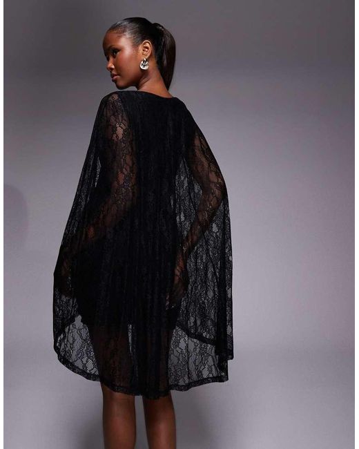 ASOS Blue Overlay Lace Cape Mini Dress With Godet Detail