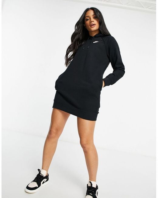 Nike Long Sleeve Fleece Hoodie Dress in Gray | Lyst