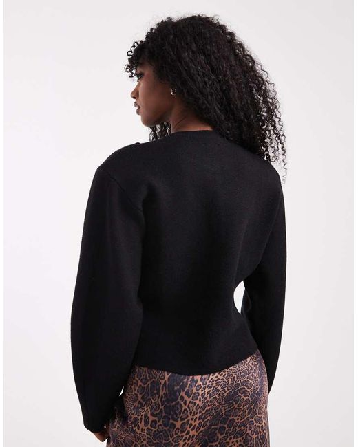ASOS Black Structured Shoulder Pad Waisted Crew Neck Cardigan