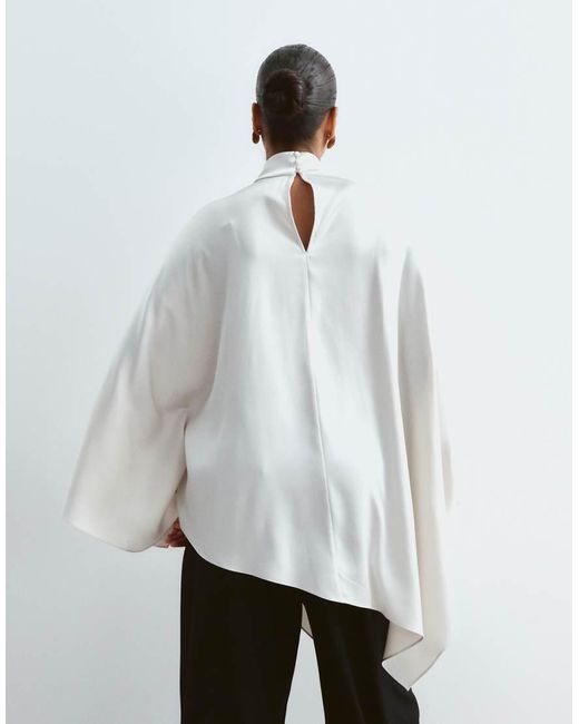 ARRANGE White Curve Satin Overlayer Cape Top