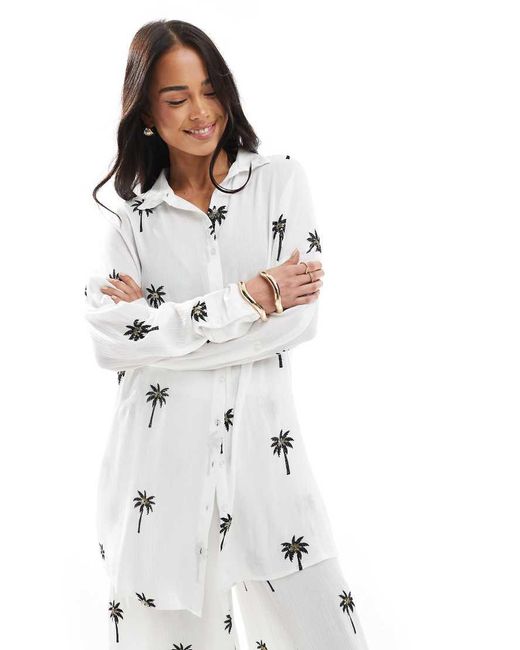 Camicia A Maniche Lunghe Bianca Con Ricami di South Beach in White