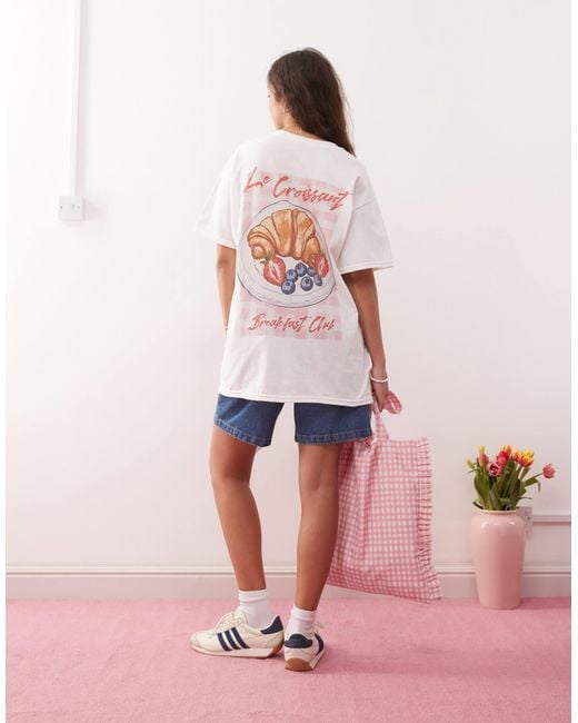 Miss Selfridge Pink Les Croissant Oversized Tee