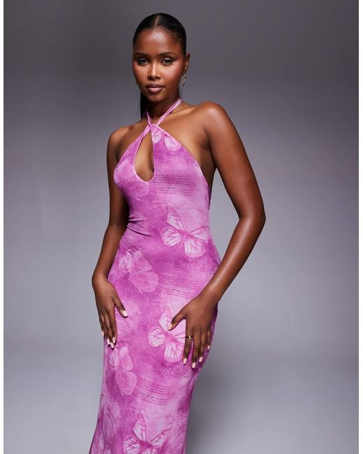Princess Polly Purple Nathaleia Halterneck Keyhole Detail Open Back Maxi Dress