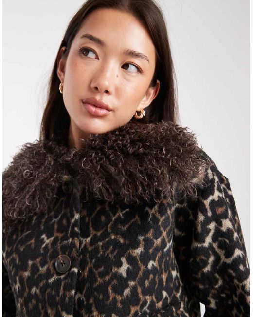 Wednesday's Girl Black Faux Fur Trim Leopard Print Jacket