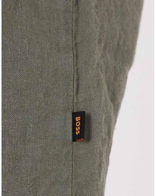 Boss Gray Hugo Boss Regular Fit Linen Short Sleeve Button Up Shirt for men