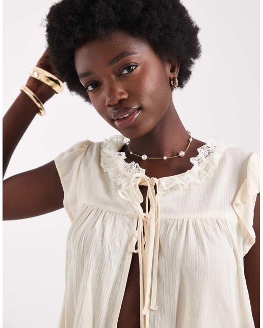 Miss Selfridge Natural Lace Insert Tie Front Blouse