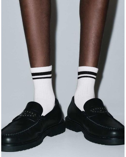 Pull&Bear White Pack Of 3 Pairs Of Striped Socks for men