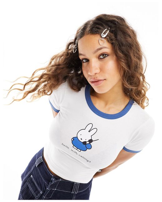 Daisy Street White X Miffy Baby Tee With Mobile Graphic