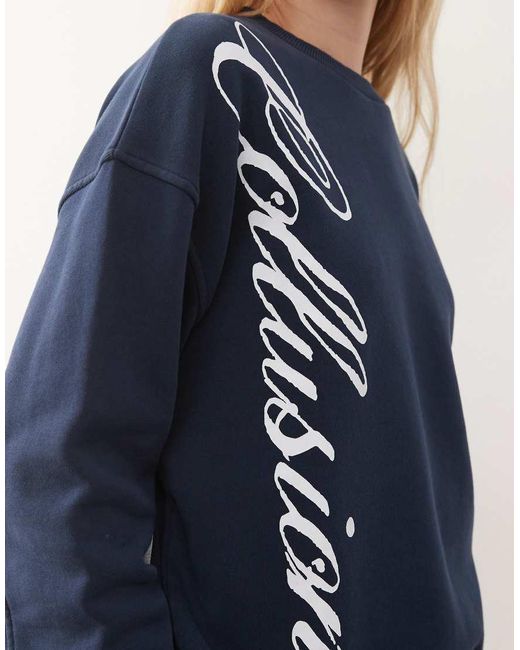 Collusion Blue Unisex Boxy Sweat With Graphics