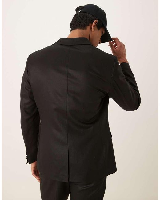 ASOS Black Slim Linen Blend Suit Jacket for men