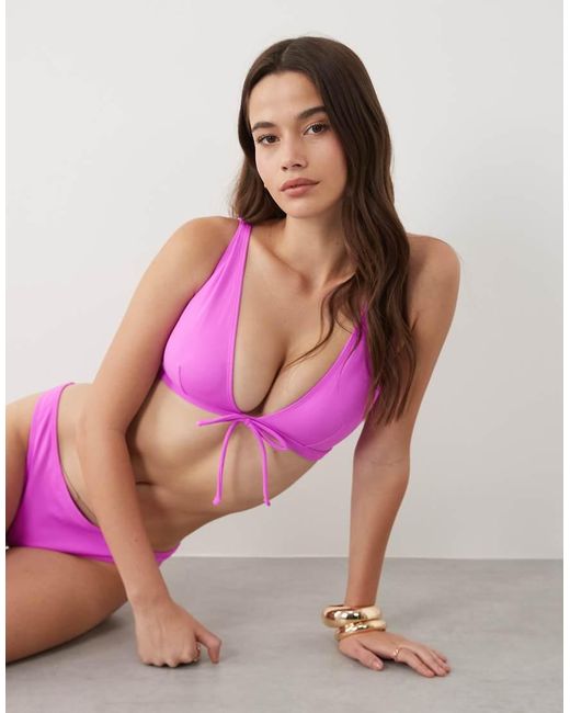 ASOS Pink Fuller Bust Maya Alice Tie Front Plunge Bikini Top