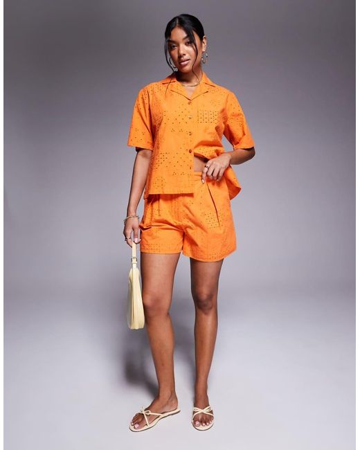 River Island Orange Broderie Short Co-ord